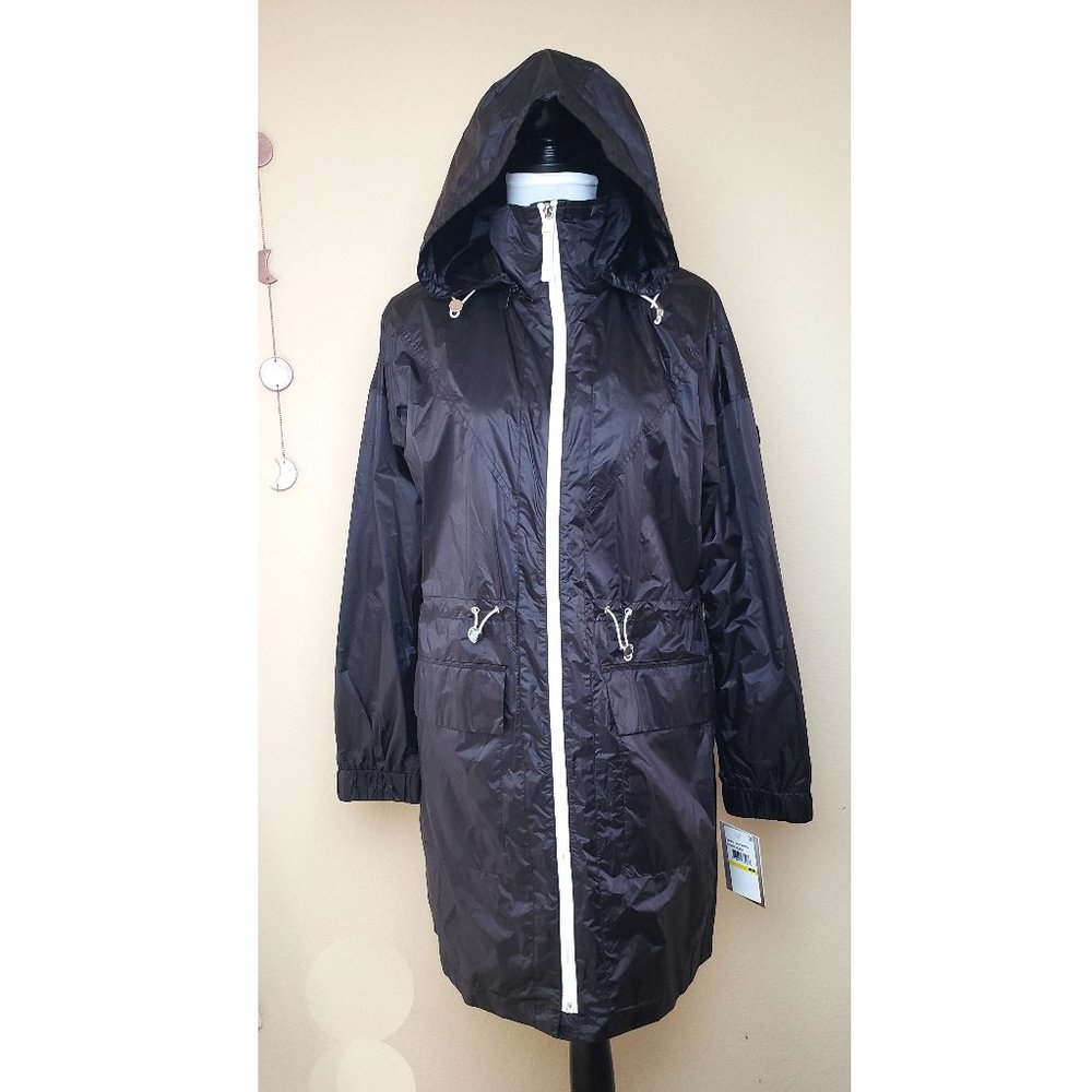 London Fog Women's Cinched Waist Long Windbreaker - Picture 2 of 8